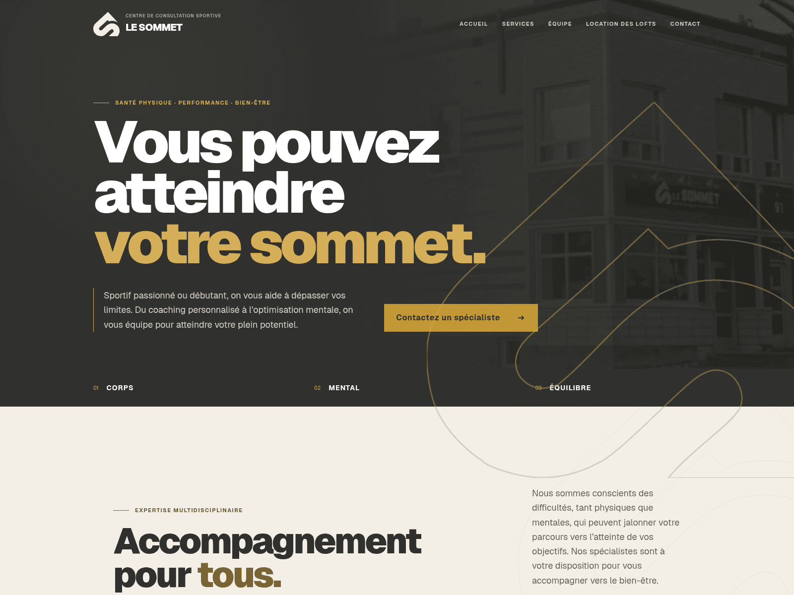 Page d’accueil du Centre de consultation sportive Le Sommet
