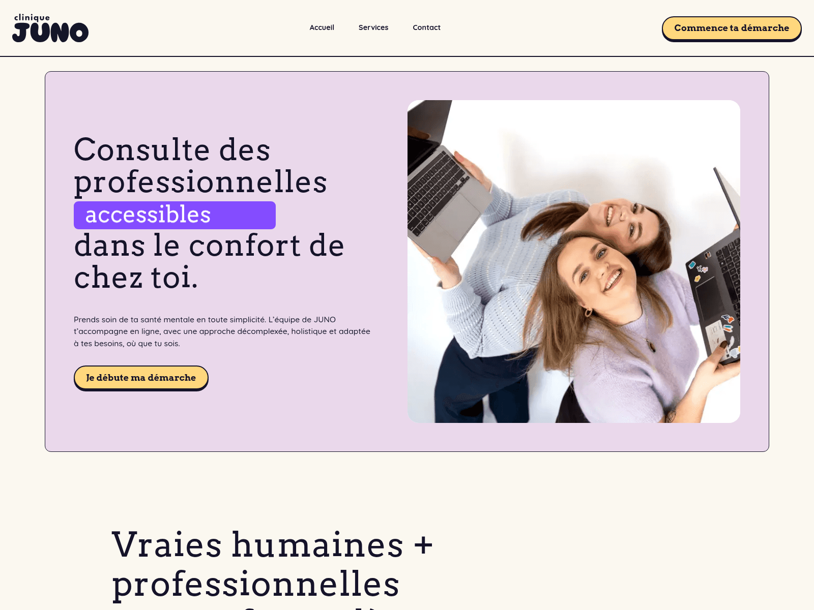 Page d’accueil de la Clinique Juno